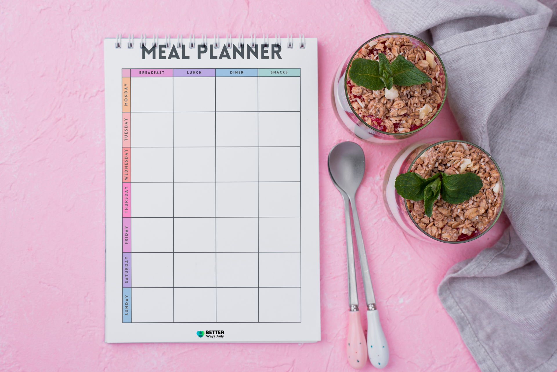 Colorful Clean Rainbow weekly meal planner