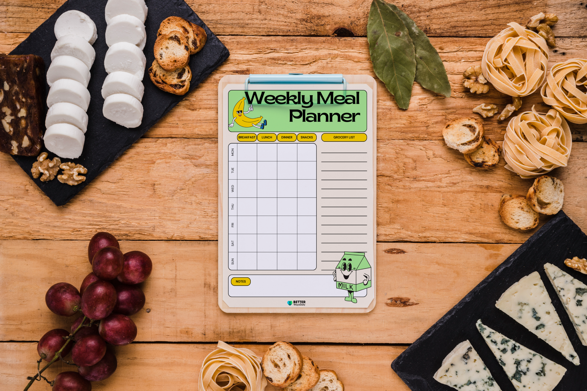 Green Yellow Bold Illustrative Weekly Meal Planner